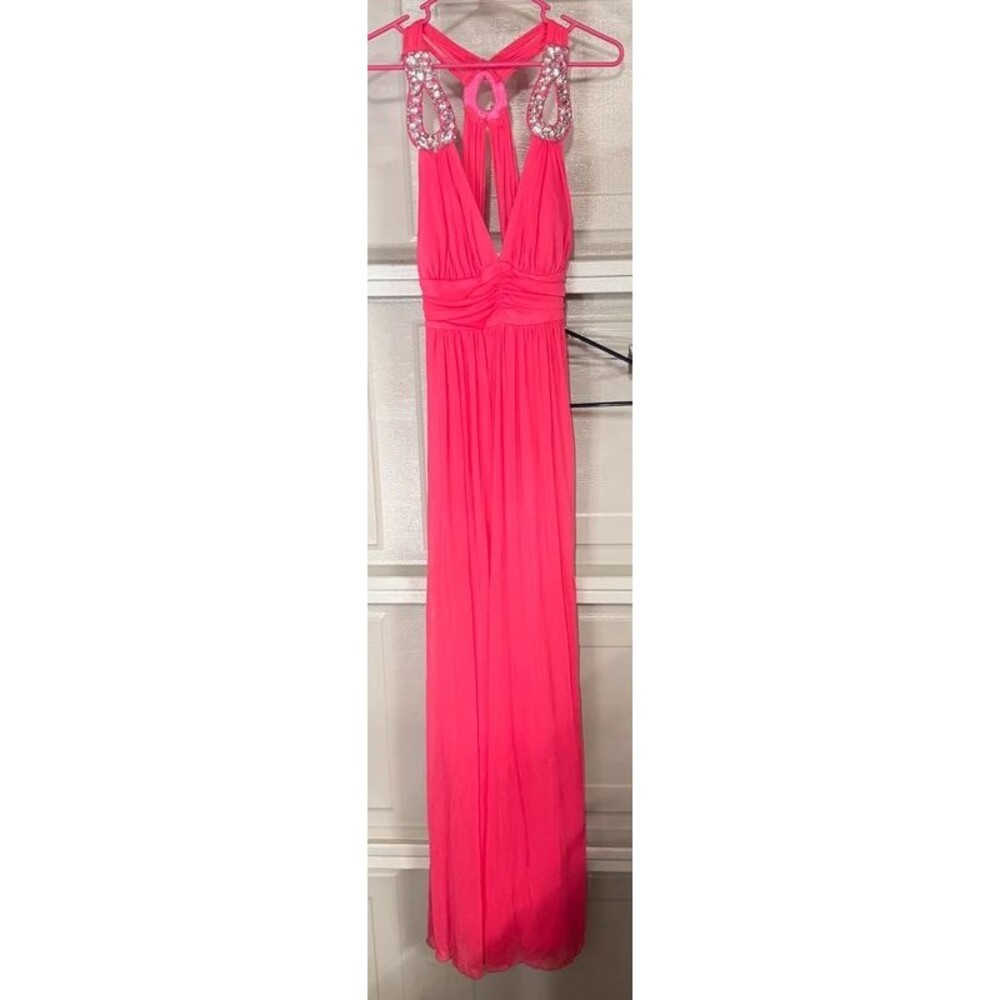 B. Darlin Size 11/12 Hot Pink Rhinestone Halter Formal Maxi Prom Gown Dress
